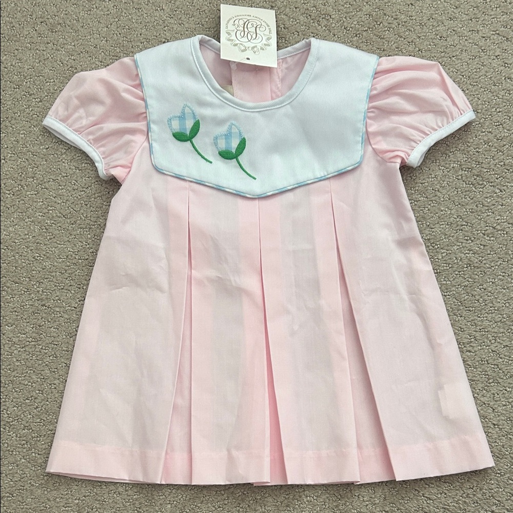 NWT Beaufort Bonnet Company pink Bunny Phipps Frock with Tulips appliqué